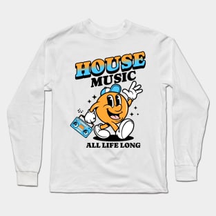 HOUSE MUSIC  - Retro Mascot All Life Long (black/orange/blue) Long Sleeve T-Shirt